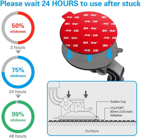 VOLPORT 90mm Sticky Adhesive for Dash Cam Suction Cup Mount, Heat Resistant Double Sided Mounting Tape Pad
