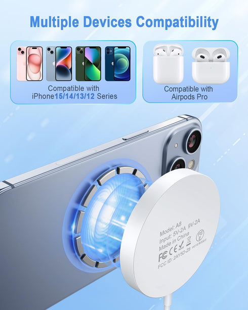 Magnetic Wireless Charger, Fast Mag Safe Charger for iPhone 15 Pro Max/15 Pro/15/15 Plus/14/13/12 Series, 2024 Upgraded