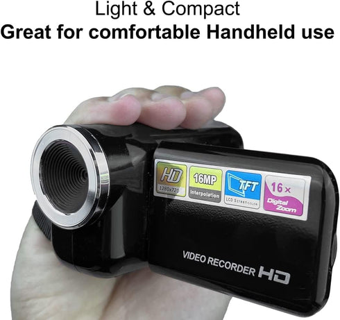 eDealz 16MP 16x 2.4" 32GB HD Mini Digital Camcorder with Zoom Compact Video Camera with Screen, SD Card & USB Cable