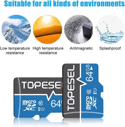 TOPESEL 64GB Micro SD Card SDXC UHS-I TF Class 10 for Camera, Phone, Galaxy, Drone, Dash Cam, Tablet, PC