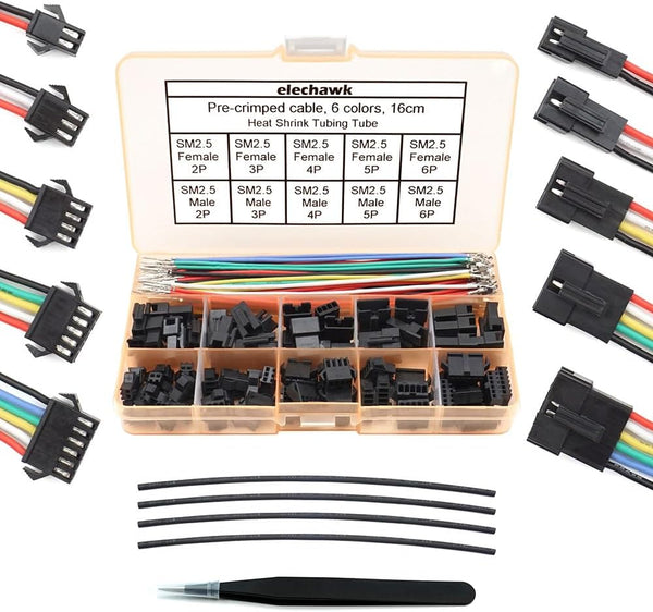 SM 2.5mm Connectors Male Female Plugs Sockets with 22AWG Pre-Crimped Silicone Cables Compatible with JST 2.5mm Pitch Kit