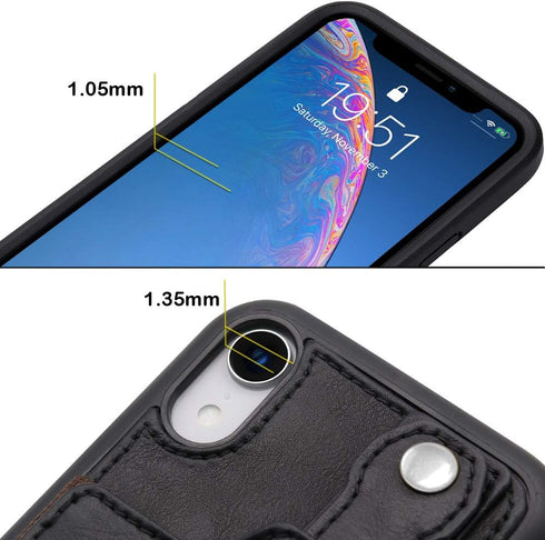 TOOVREN iPhone XR Wallet Case with Strap, Protective Cover with Stand, Adjustable Detachable Lanyard, Black