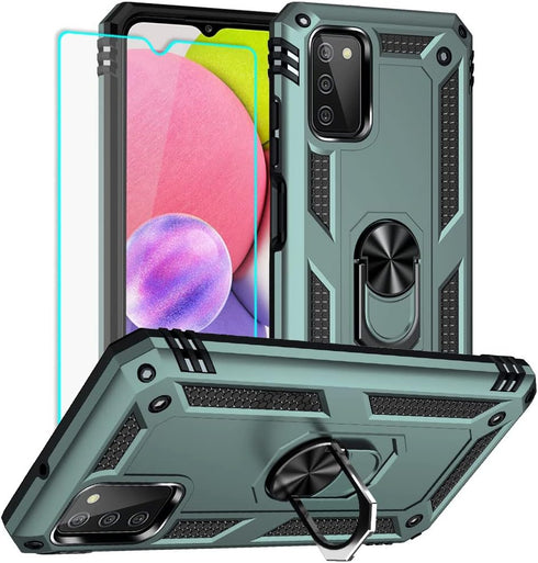 Yiakeng Samsung A03S Case with HD Screen Protector, Military Grade Protective Case with Ring for Galaxy A03S (Dark