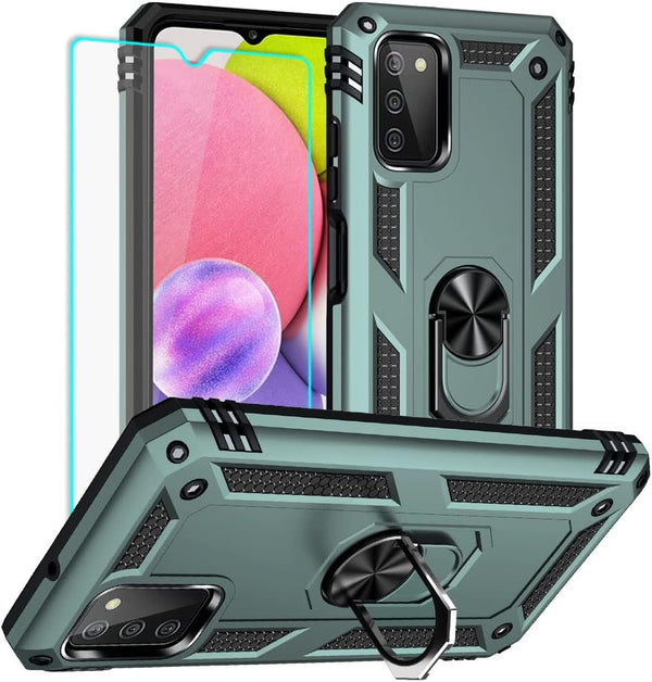 Yiakeng Samsung A03S Case with HD Screen Protector, Military Grade Protective Case with Ring for Galaxy A03S (Dark
