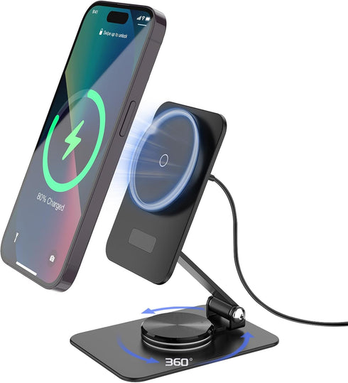15W MagSafe Charger, Compatible Charging Stand with 360° Rotation, Adjustable Foldable Wireless Charger for iPhone 15