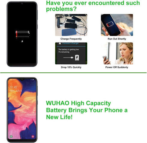 WUHAO Replacement Battery for Samsung Galaxy A10e - Upgraded EB-BA202ABU with Adhesive Tape Tool Kit