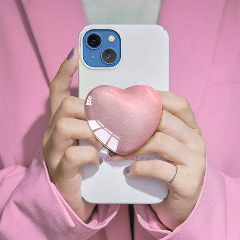 Expandiing Moblile Cell Phone Grip Heart Shape Glass Holder for Smartphones, Cellphone Collapsible Stand( Pink