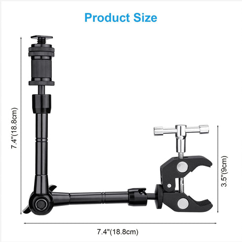 FOMITO 11 inch Magic Arm with Super Clamp, Adjustable Articulating Arm for DSLR Camera Rig, LCD Monitor, LED Lights