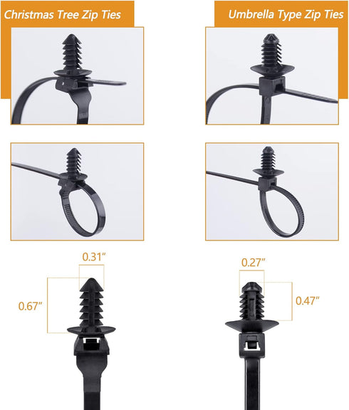 Xislet 160Pcs Universal Push Mount Cable Zip Tie, Compatible with Cars, Boat, Trailer, Nylon Self Locking Cable Strap