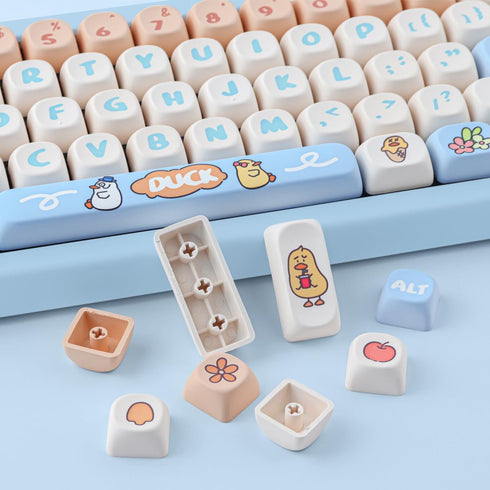 PBT Keycaps 139 Keys Duck Cute Keycap Set, MOA Profile Custom Dye-Sublimation for Cherry Gateron MX Switches