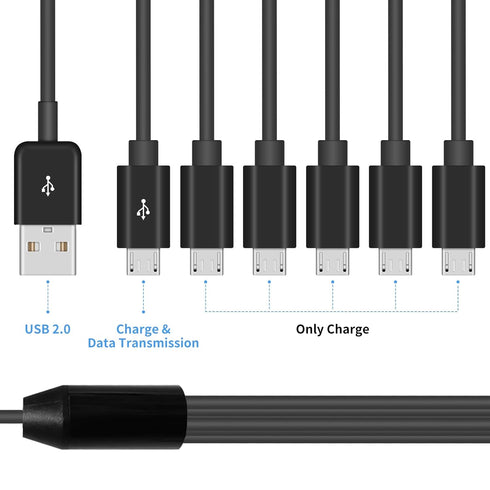 Poyiccot Micro USB Splitter Cable, Multi Micro USB Charging Cable, 6 in 1 Micro USB Charger Cable, USB 2.0 Type A Male to 6 Micro USB Male Y Splitter Charging Cable for Cell Phones and More 5ft
