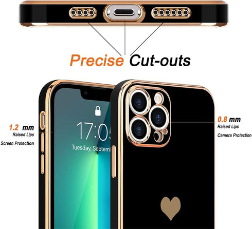 Teageo Cute Love-Heart Luxury Bling Plating Case for iPhone 13 Pro Max, Soft Back Cover with Raised Camera Protection,