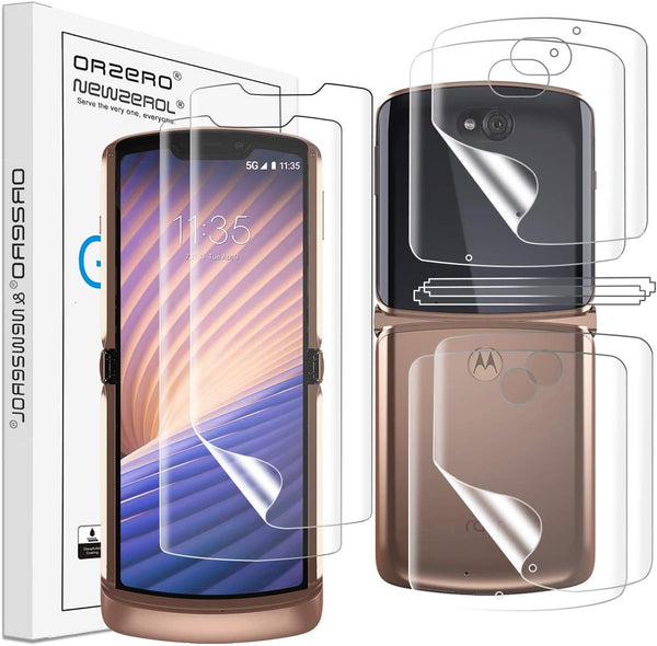 Orzero (2SET 8PCS) Soft TPU Screen Protector and Back Protector for Motorola Razr 5G 2020, Anti-Scratch Bubble-Free
