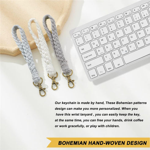 3 Pack Boho Macrame Phone Wrist Strap: Handmade Smartphone Lanyard Bracelet with 3 Pcs Tether Tabs for Women Men
