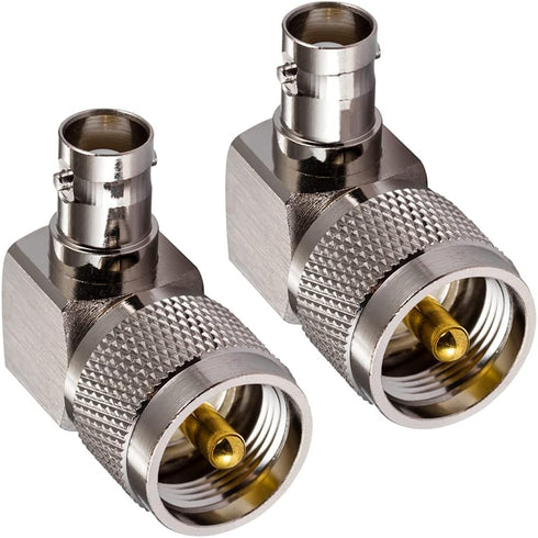 2PCS CB Radio Adapter - UHF Male to BNC Female Right Angle 90-Degree Antenna Adapter, Nickel Plated