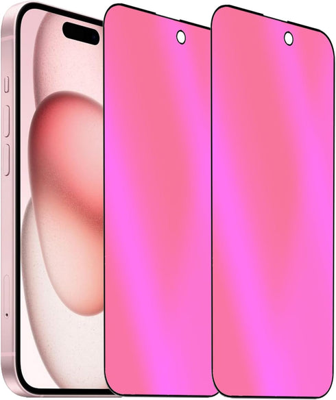 2 Pack Anti-Blue Mirror Privacy Tempered Glass Screen Protector for iPhone 15 Plus 6.7" - Anti-Peeping Electroplated