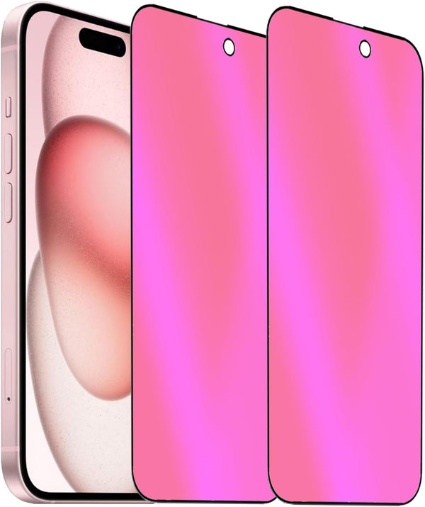 2 Pack Anti-Blue Mirror Privacy Tempered Glass Screen Protector for iPhone 15 Plus 6.7" - Anti-Peeping Electroplated