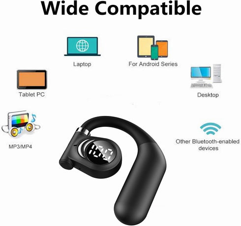 Single Ear Bluetooth Headset, 5.3 Wireless Earpiece with Built-in Mic Battery Display for Cell Phone Computer