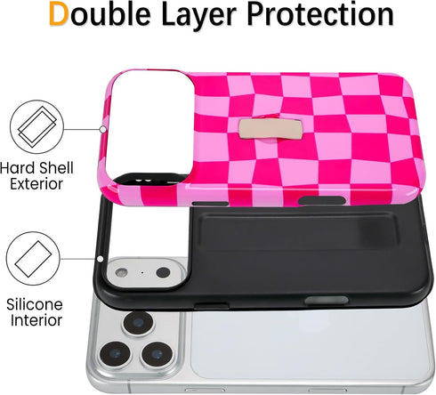 SOKAD 17 Checkered Phone Case for iPhone Pro Max with Finger Strap Kickstand, Cute Grids Plaid Checkerboard Pattern