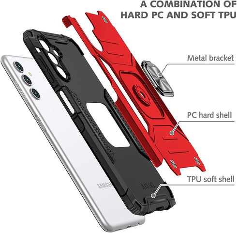 Galaxy A13 5G Case with Screen Protector, 360° Military Grade Rotatable Kickstand Protective Case (Red)
