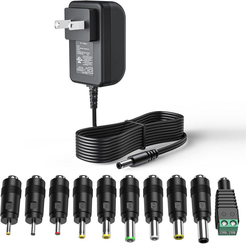 24V 1A Power Supply 24 Volt Charger, 1000mA 24W Max Regulated Switching AC to DC Cord Adapter with 10 Replacement
