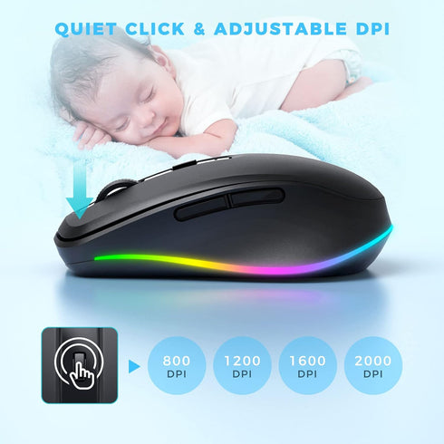 PEIOUS Wireless Mouse with Built-in Jiggler, Rechargeable Mover for Computer, Undetectable Random Movement - Black