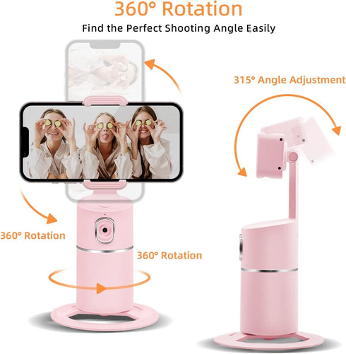 Mcbazel Auto Face Tracking Tripod for Live Vlog Streaming, 360° Rotation, Rechargeable Battery, Pink Phone Camera Mount