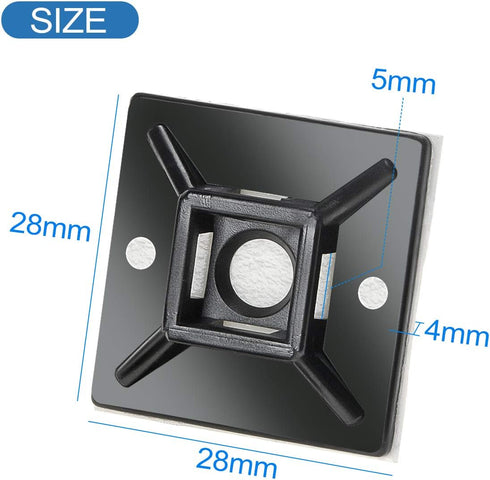 XHF 100 PCS 1.1" Black Self Adhesive Cable Zip Tie Mounts for Wire Management and Organization
