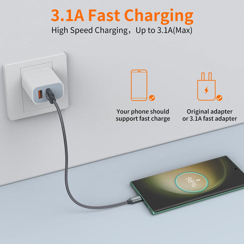(1ft 3-Pack), 3.1A 15 16 S22 S21 S20 S10 S9, 20 10,A80 A70 A50,Power JXMOX Short USB C Cable USB A to Type-C Charger
