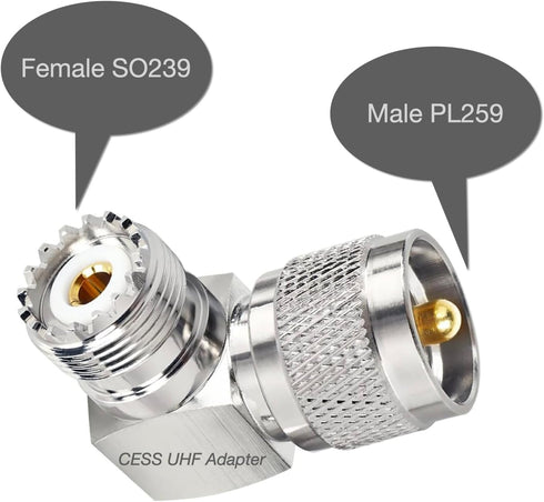 CESS UHF Right Angle Adapter, L Shape 90 Degree RF Coax Connector for CB Radio, 2 Pack