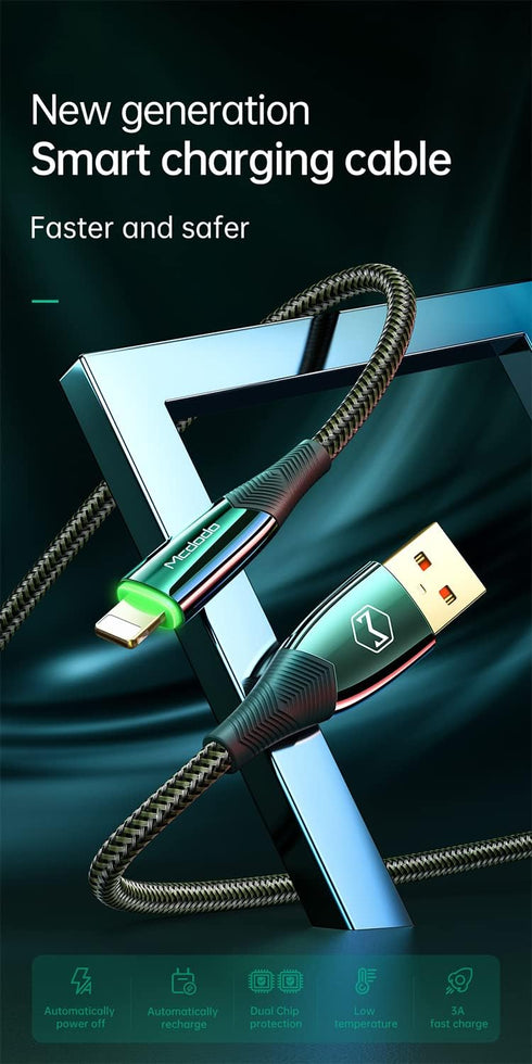 mcdodo Smart LED Auto Disconnect Nylon Braided Sync Charge USB Data Cable (6FT) Compatible with iPhone 14/13/12/11