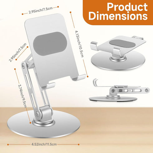 Xiaoshuang 360 (411) Adjustable Aluminum Phone Stand for Desk, No Wobble Heavy Base, Height Adjustable iPhone & iPad