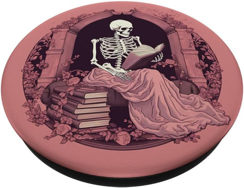 Librarian Skeleton Gothic Goth Book Reading Lover, Pink PopSockets Standard PopGrip