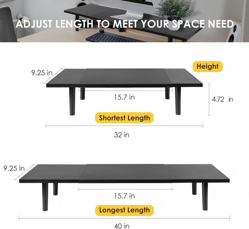 32-40 InchLarge 2 Across-Star Dual-Monitor-Stand-Riser-For-Desk Adjustable Length Desktop Computer Monitor Riser