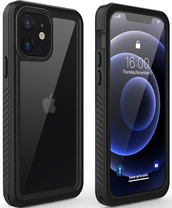 Diverbox Waterproof Case for iPhone 12, IP68 Shockproof Dustproof Full-Body Hard Case with Screen Protector (Black)