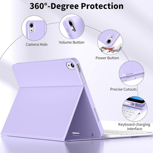 Keyboard Case for iPad 10th Generation 10.9 Inch 2022, Wireless Bluetooth with Built-in Pencil Holder, Purple