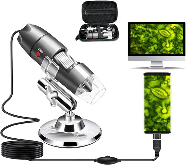Cainda USB Microscope Camera 40X to 1000X with Metal Stand & Carrying Case, Portable for Android Windows Linux Mac