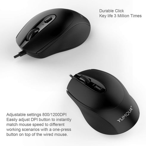 G222 Silent Computer Mouse Wired 2 Pack - Home & Office Optical USB Mouse, 800/1200 DPI Corded