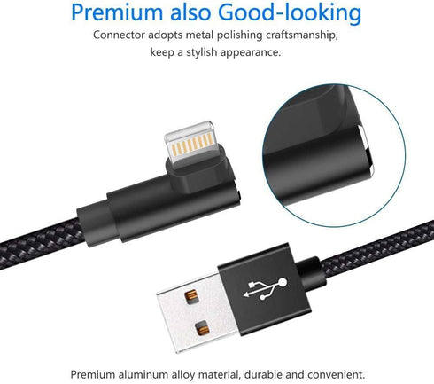 Hi-Mobiler 3FT Fast Charging Cable, Right Angle, 3-Pack, Nylon Braided, Compatible with iPhone 13/12/11/Pro/Xs