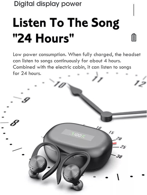 Wireless Earbuds with Earhooks, Bluetooth Sport Waterproof Headphones with Noise Cancelling and Microphone