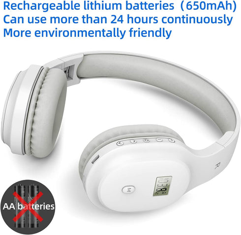 Rechargeable and Portable Personal FM Radio Headphones with Best Reception, Walkman Wireless Headset FM Radio Ear Muffs for Jogging, Mowing, Cycling, Meeting FM Receiver, White