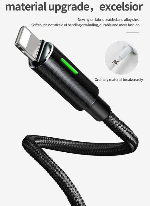 mcdodo 6FT/1.8M Smart LED USB Data Cable: Auto Disconnect & Recharge, Nylon Braided, Compatible with New Phones (Black)