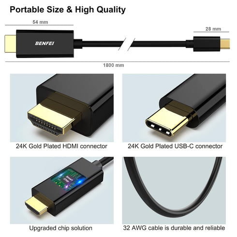 5 Pack 6 3/4 15 2023, 2, S23 BENFEI USB C to HDMI Feet Cable, USB Type-C to HDMI Cable, Thunderbolt Compatible