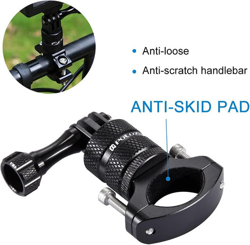PULUZ Bike Camera Handlebar Mount for GoPro Hero 12/11/10/9/8/7/6, 360 Degree Rotation Aluminum Bicycle Bracket for DJI