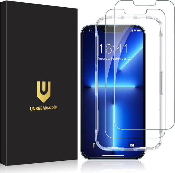 UNBREAKcable Screen Protector for iPhone 14/iPhone 13/13 Pro, Shatterproof Tempered Glass, 2 Pack