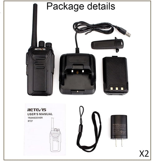 Retevis RT27 Rechargeable Walkie Talkies for Adults, 2 Way Radios for Family Hiking, Camping (2 Pack)