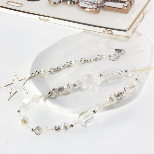 Beaded Phone Charms, Pearl Bracelet Wrist Strap Lanyard, Cute Camera Charm Strap,Phone Keychain Decoration for Wallet AirPods Women Girls