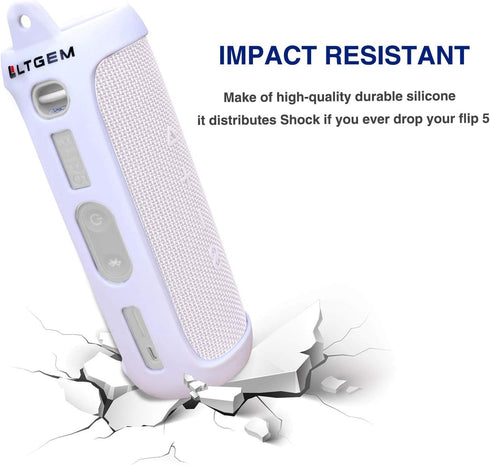 LTGEM Silicone Carrying Travel Case for JBL FLIP 5 Waterproof Portable Speaker with Extra Carabiner - White