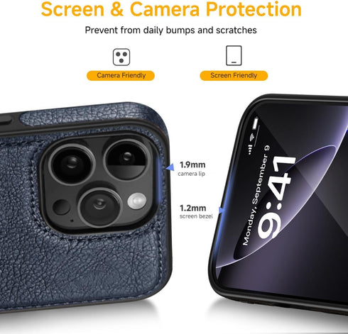 Classy Design Luxury Leather Phone Case for iPhone 12 Pro Max - Non-Slip Grip Full Body Ultra Slim Protective Case