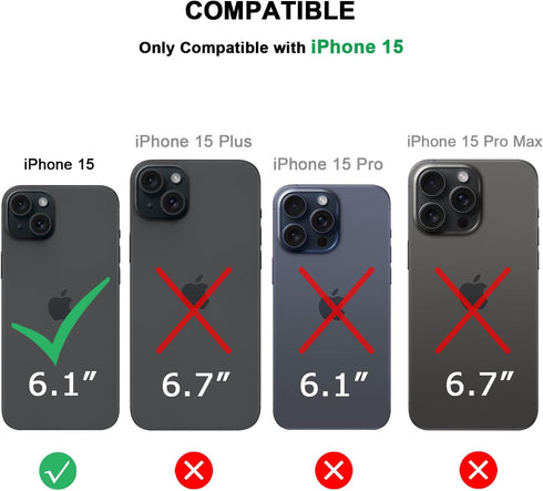 TENDLIN iPhone 15 Case - Slim Black Leather Hybrid with Wood Grain & Carbon Fiber Texture Design.